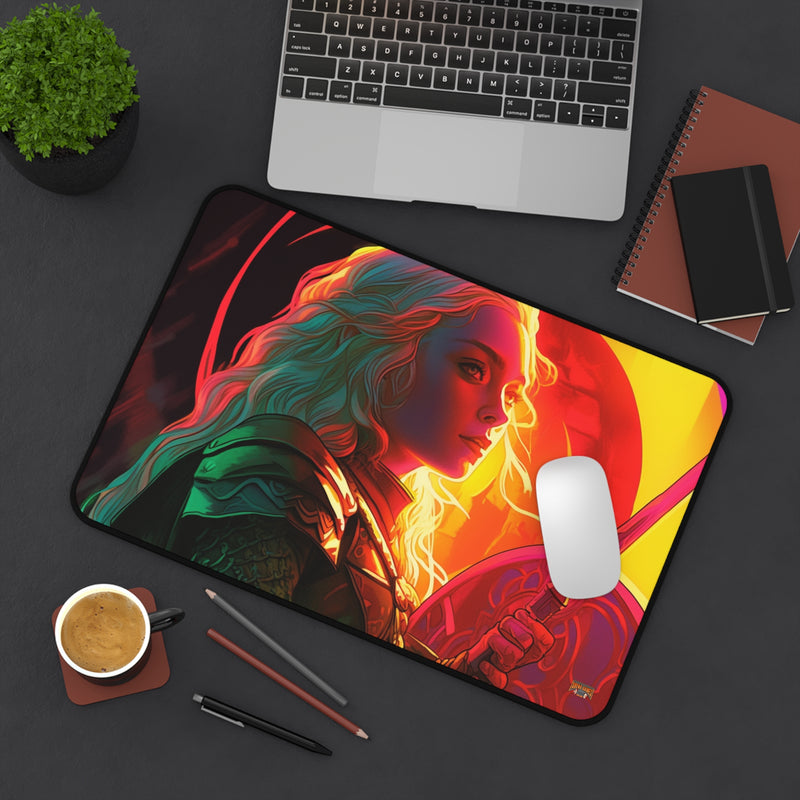 Load image into Gallery viewer, Neon Series High Fantasy RPG - Female Adventurer #3 Neoprene Playmat, Mousepad for Gaming
