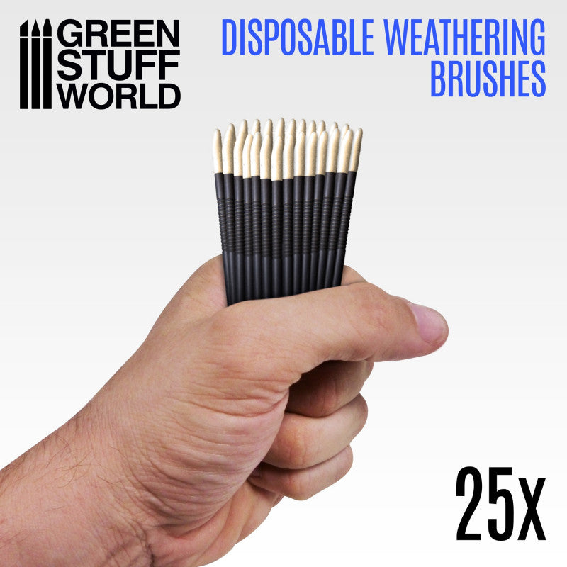 Load image into Gallery viewer, Green Stuff World 25 Disposable Weathering Brushes for Miniatures 2420
