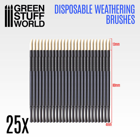 Green Stuff World 25 Disposable Weathering Brushes for Miniatures 2420