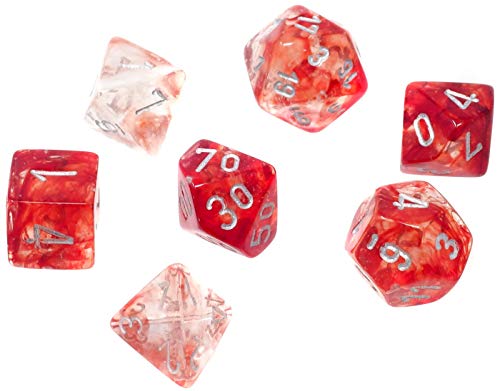 Load image into Gallery viewer, Red Nebula Luminary Dice with White Numbers 16mm (5/8in) Set of 7 Chessex
