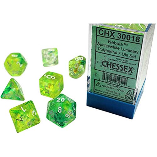 Spring Nebula Luminary Dice with White Numbers 16mm (5/8in) Set of 7 Chessex