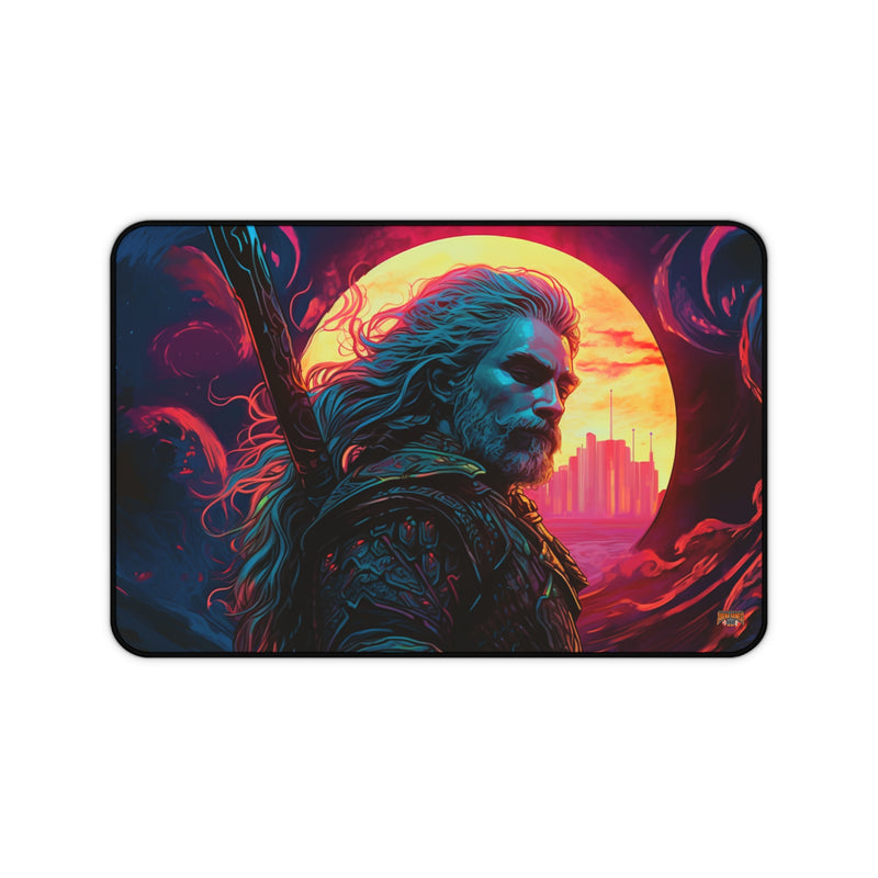 Load image into Gallery viewer, Neon Series High Fantasy RPG - Male Adventurer #4 Neoprene Playmat, Mousepad for Gaming, RPGs, Card Games, Nerdy Gift Idea, MTG, D&amp;D
