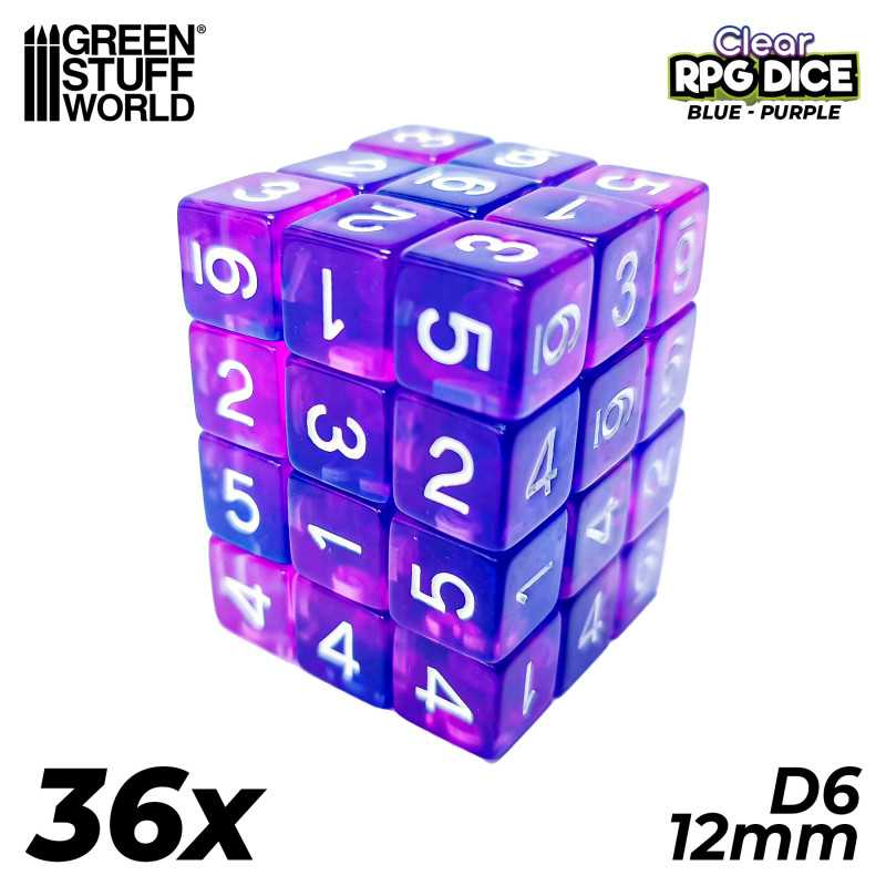 Load image into Gallery viewer, Green Stuff World D6 12mm Dice - Clear Blue/Purple 3384
