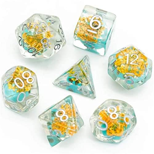 Foam Brain Games Yellow Flower with Blue Skull RPG Dice Set FBG1140 - Cobbco