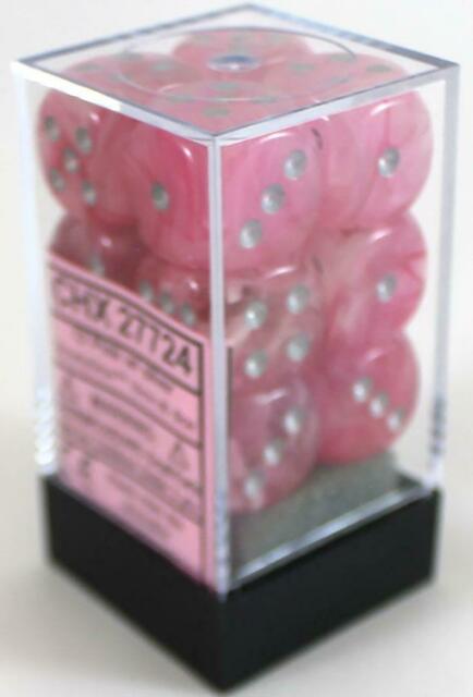 6 Sided Dice - 12 D6 Set Ghostly Glow Pink w/ Silver Numbers Chessex CHX27724