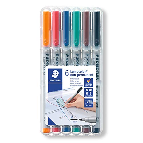 Staedtler Lumocolor Non-Permanent Overhead Projection Markers assorted colors medium 1.0 mm set of 6