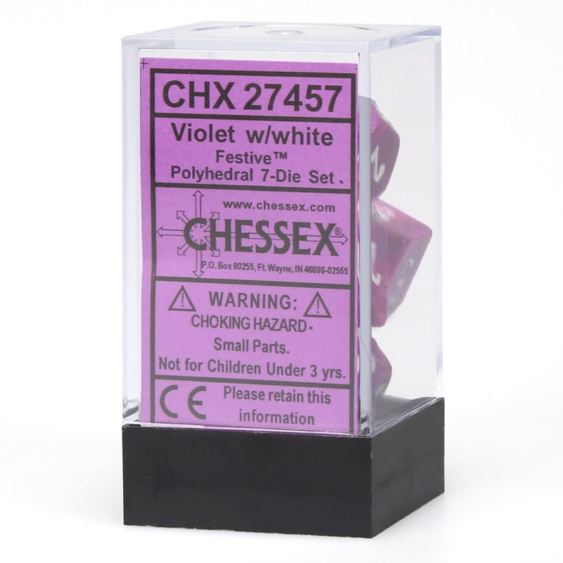 Load image into Gallery viewer, Polyhedral 7-Die Set Festive Violet w/ White Numbers Chessex CHX27457
