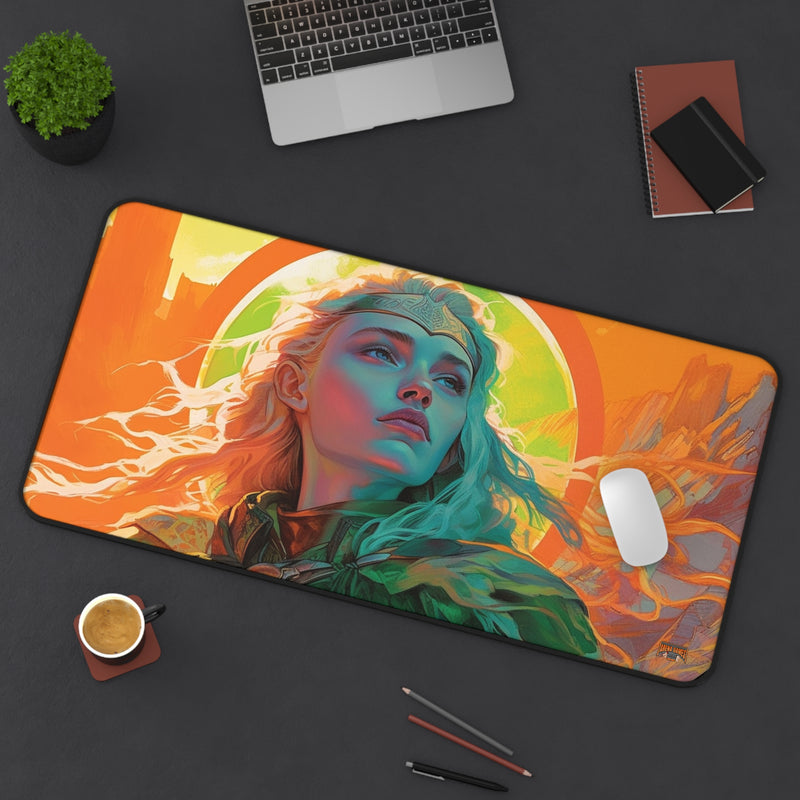 Load image into Gallery viewer, Neon Series High Fantasy RPG - Female Adventurer #5 Neoprene Playmat, Mousepad for Gaming
