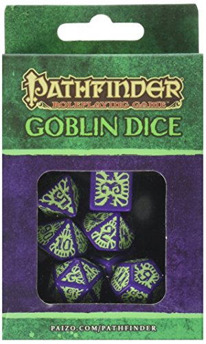 Load image into Gallery viewer, Q WORKSHOP Pathfinder Rpg Goblin Purple &amp; Green Ornamented Dice Set 7 Polyhedral Pieces

