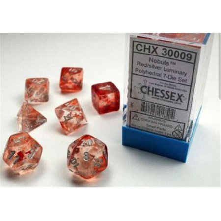 Red Nebula Luminary Dice with White Numbers 16mm (5/8in) Set of 7 Chessex