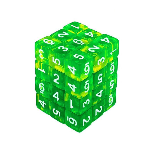 Green Stuff World D6 12mm Dice - Clear Green/Yellow 3386