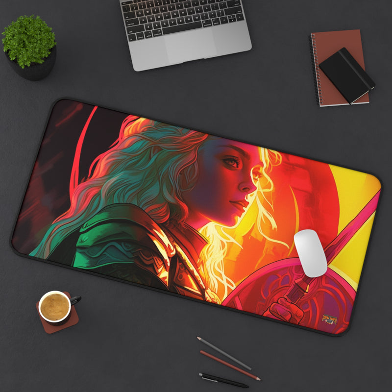 Load image into Gallery viewer, Neon Series High Fantasy RPG - Female Adventurer #3 Neoprene Playmat, Mousepad for Gaming
