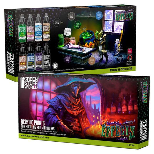 Green Stuff World Paint Set - Special Effects Vol. 2 Featuring Darth Black 98.9 Light Absorption - Cobbco