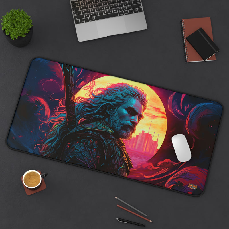 Load image into Gallery viewer, Neon Series High Fantasy RPG - Male Adventurer #4 Neoprene Playmat, Mousepad for Gaming, RPGs, Card Games, Nerdy Gift Idea, MTG, D&amp;D
