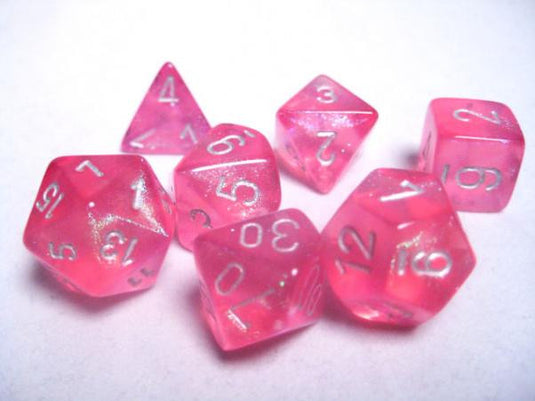 Polyhedral 7-Die Borealis Set Pink w/ Silver Numbers Chessex CHX27404