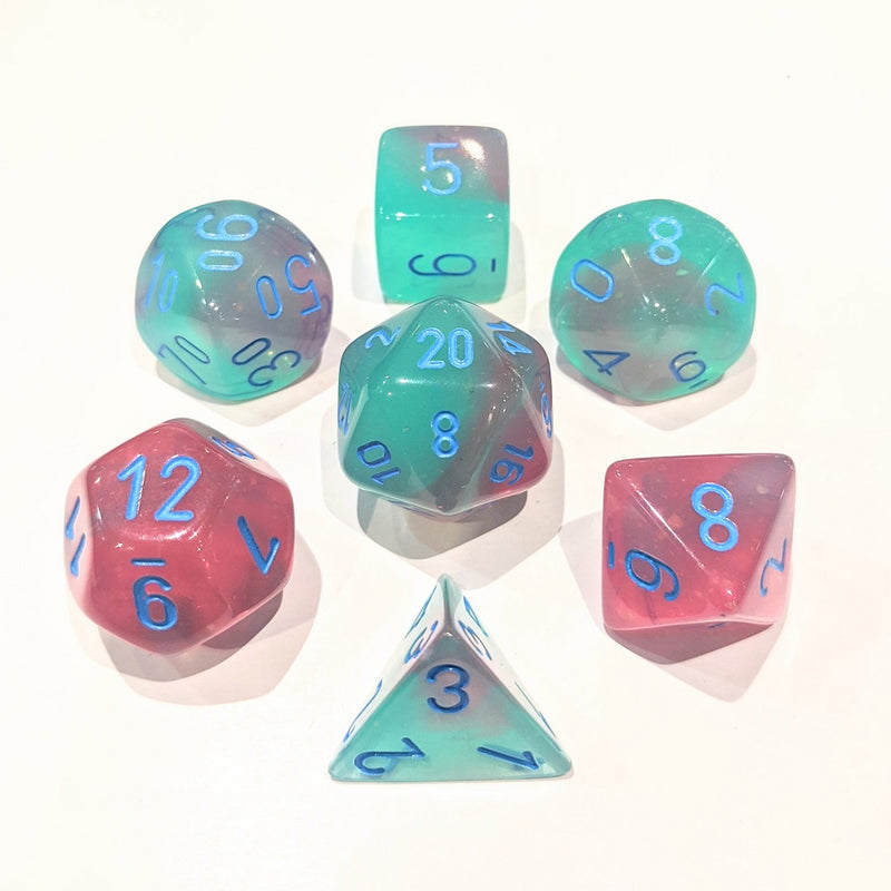 Load image into Gallery viewer, Chessex Lab Dice 3: Gemini 7Pc Gel Green-Pink/Blue
