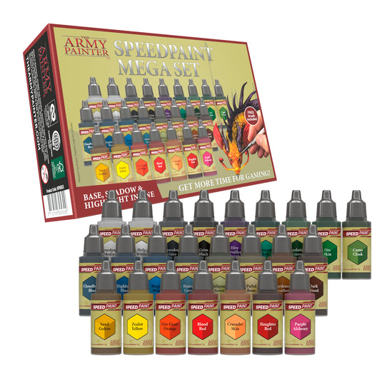 The Army Painter Speedpaint Mega Set - 24 x 18ml Speed Model Paint Kit Pre Loaded with Mixing Balls and 1 Brush- Base, Shadow and Highlight in One Miniature and Model Paint Set for Plastic Models