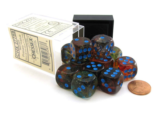 Chessex Nebula: 16mm d6 Primary / Blue Luminary Dice Block ( 12 dice )