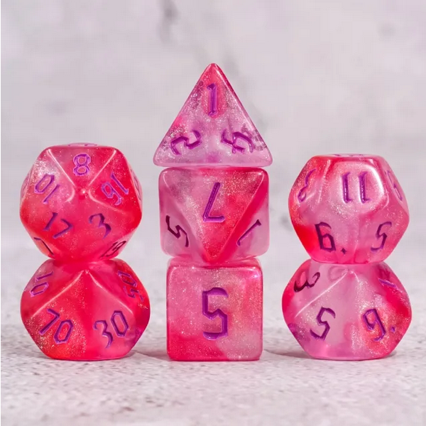 Load image into Gallery viewer, Foam Brain Games RPG Dice Set - Cheshire w/Purple FBG2223
