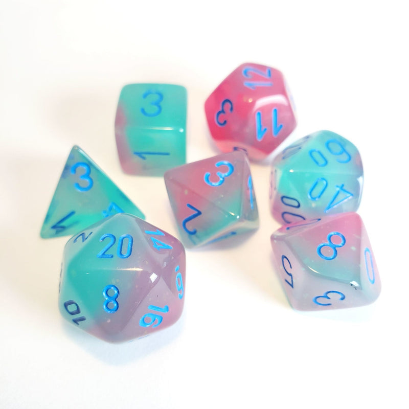 Load image into Gallery viewer, Chessex Lab Dice 3: Gemini 7Pc Gel Green-Pink/Blue

