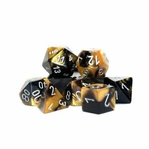 Polyhedral 7-Die Set Gemini Black Gold w/ Silver Numbers Chessex CHX26451