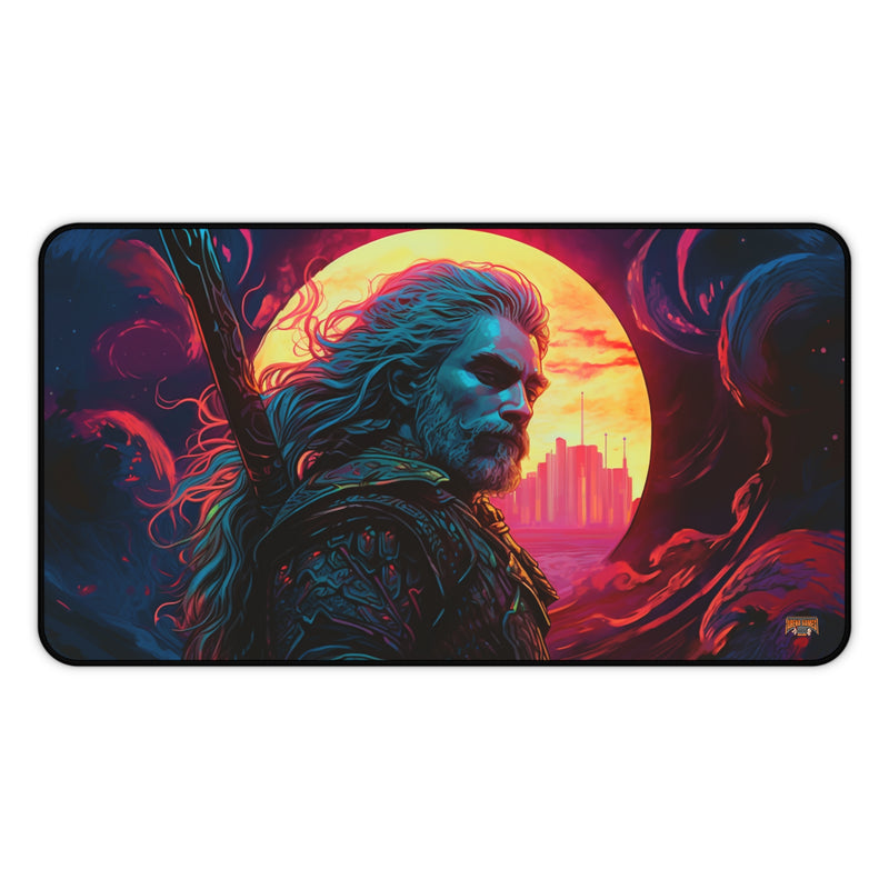 Load image into Gallery viewer, Neon Series High Fantasy RPG - Male Adventurer #4 Neoprene Playmat, Mousepad for Gaming, RPGs, Card Games, Nerdy Gift Idea, MTG, D&amp;D
