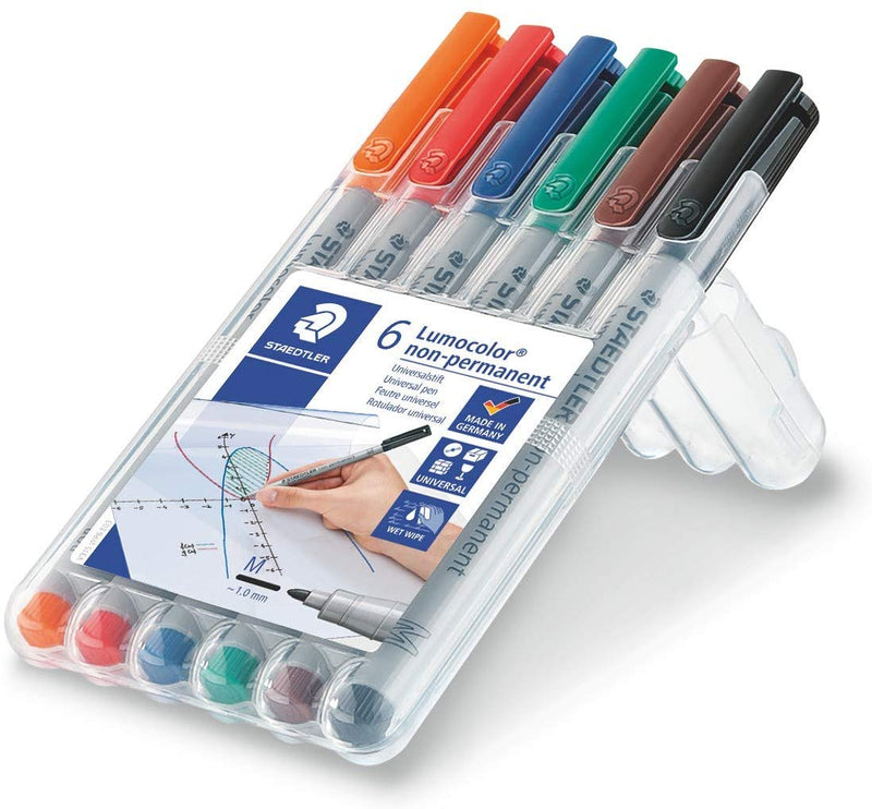 Load image into Gallery viewer, Staedtler Lumocolor Non-Permanent Overhead Projection Markers assorted colors medium 1.0 mm set of 6
