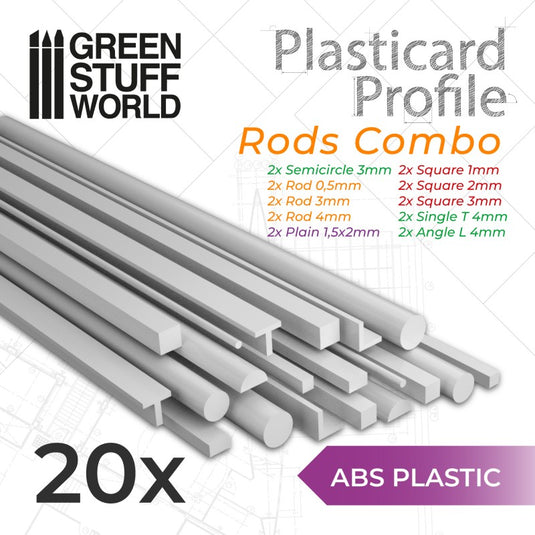 Green Stuff World ABS Plasticard Combo Mix - Rods