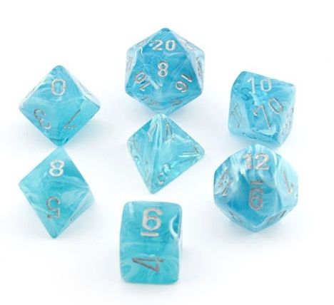 Load image into Gallery viewer, Polyhedral 7-Die Set Cirrus Aqua Blue w/ Silver Numbers Chessex CHX27465
