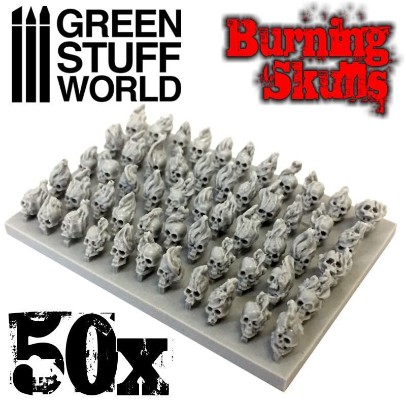 Load image into Gallery viewer, Green Stuff World for Models and Miniatures 50 Burning Resin Skulls 1498 - Cobbco
