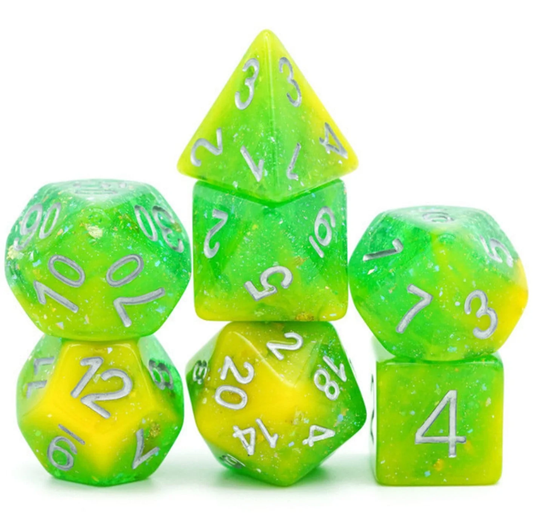 Foam Brain Games Yellow Green Seabed Treasure Polyhedral Dice Set - Cobbco