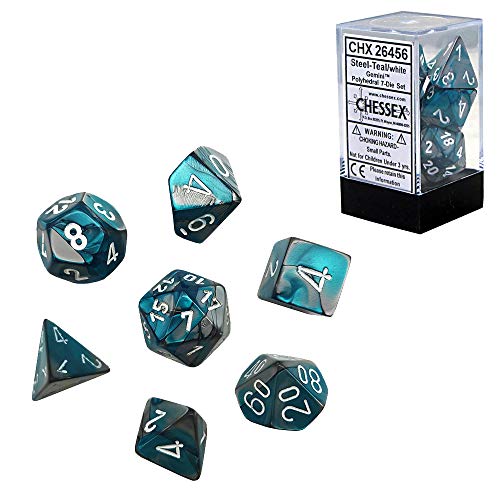 Chessex CHX 26456 Dice-Gemini Steel-Teal/White Set, One Size, Multicolor