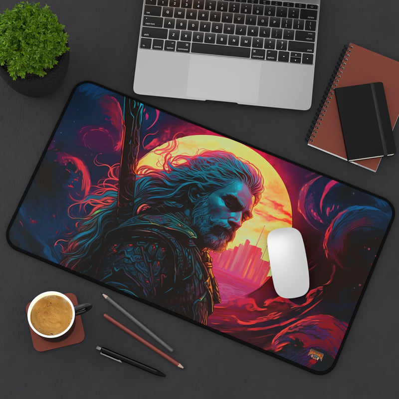 Load image into Gallery viewer, Neon Series High Fantasy RPG - Male Adventurer #4 Neoprene Playmat, Mousepad for Gaming, RPGs, Card Games, Nerdy Gift Idea, MTG, D&amp;D
