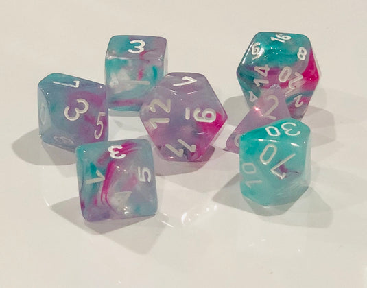 Wisteria Nebula Luminary Dice with White Numbers 16mm (5/8in) Set of 7 Chessex