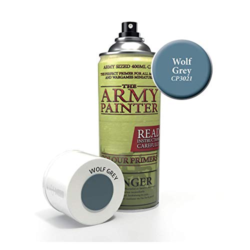 The Army Painter Color Primer, Wolf Grey, 400 ml, 13.5 oz - Acrylic Spray Undercoat for Miniature Painting