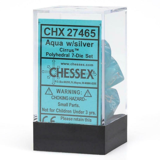 Polyhedral 7-Die Set Cirrus Aqua Blue w/ Silver Numbers Chessex CHX27465