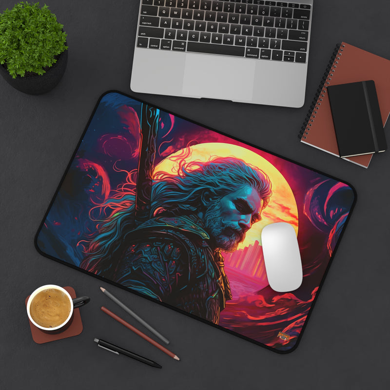 Load image into Gallery viewer, Neon Series High Fantasy RPG - Male Adventurer #4 Neoprene Playmat, Mousepad for Gaming, RPGs, Card Games, Nerdy Gift Idea, MTG, D&amp;D
