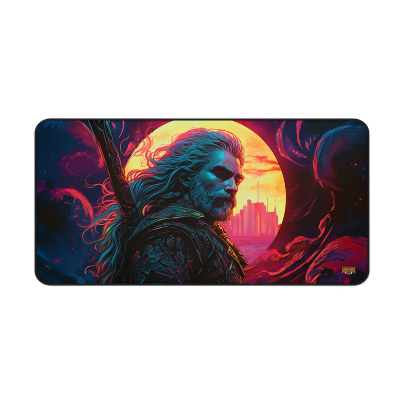 Load image into Gallery viewer, Neon Series High Fantasy RPG - Male Adventurer #4 Neoprene Playmat, Mousepad for Gaming, RPGs, Card Games, Nerdy Gift Idea, MTG, D&amp;D
