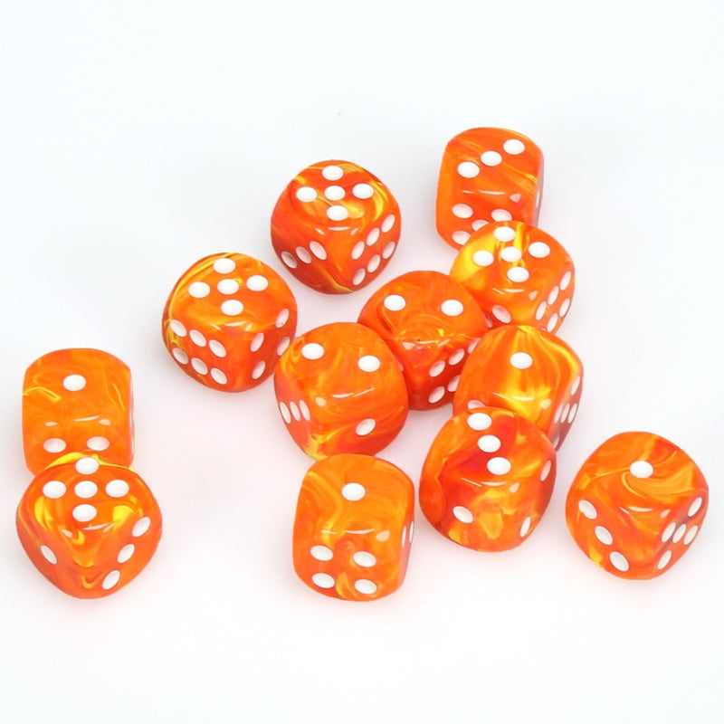 Load image into Gallery viewer, 6 Sided Dice - 12 D6 Set Vortex Solar Orange w/ White Numbers Chessex CHX27623
