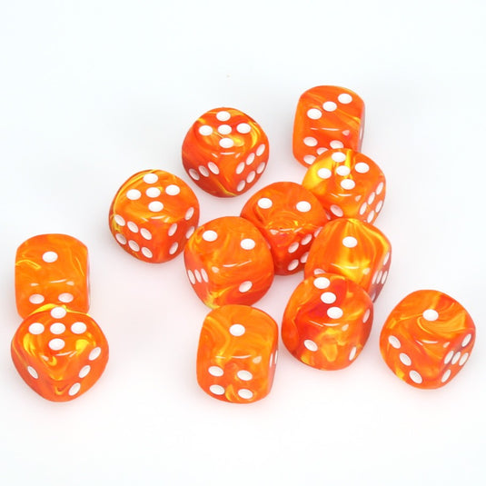 6 Sided Dice - 12 D6 Set Vortex Solar Orange w/ White Numbers Chessex CHX27623