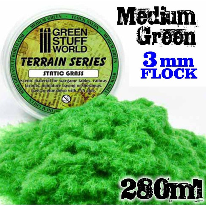 Green Stuff World Static Grass Flock 3 mm - Medium Green - 280 ml 9067