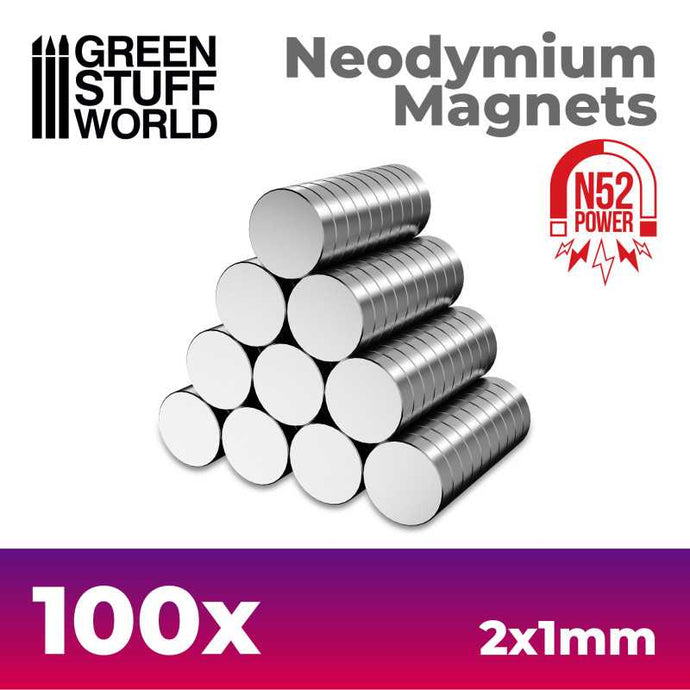 Green Stuff World for Models and Miniatures Neodymium Magnets 2x1mm - 100 Units (N52) 11600