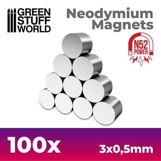 Green Stuff World Neodymium Magnets 3x0.5mm - 100 Units (N52) 9262