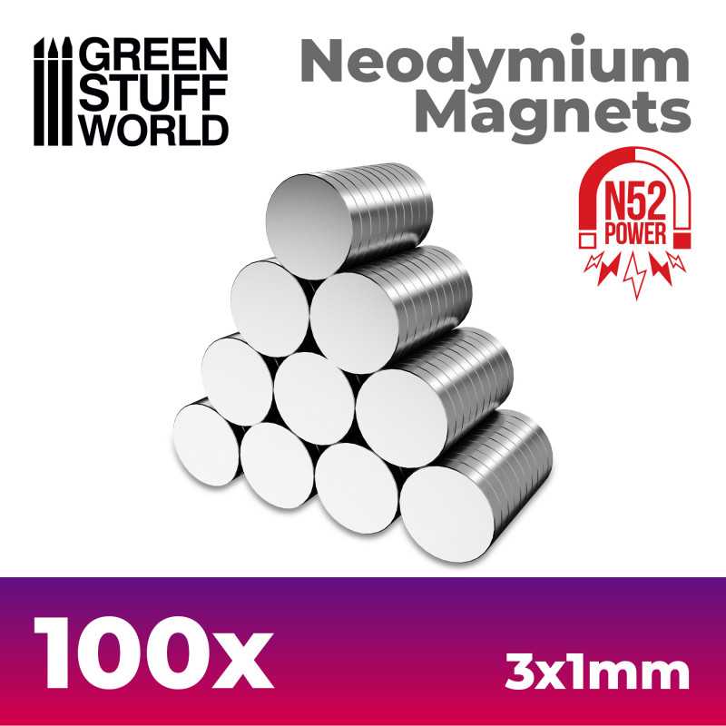 Load image into Gallery viewer, Green Stuff World Neodymium Magnets 3x1mm - 100 Units (N52) 9263
