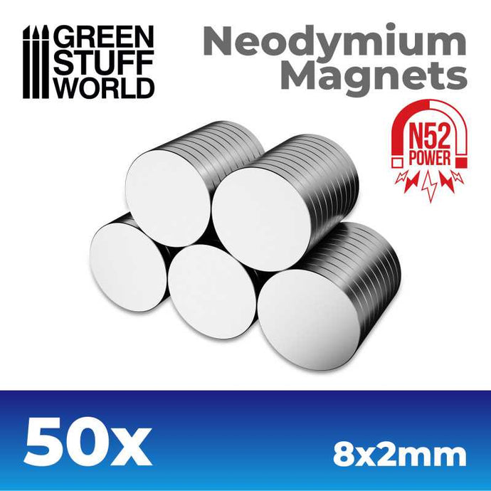 Green Stuff World Neodymium Magnets 8x2mm - 50 Units (N52) 11519