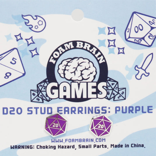 Foam Brain Games D20 Stud Earrings: Purple D20 FBG0844