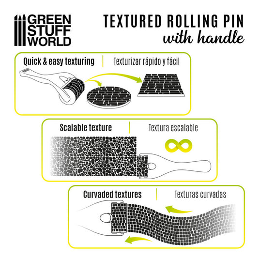 Green Stuff World - Rolling pin with Handle - Sett Pavement 15mm 10494