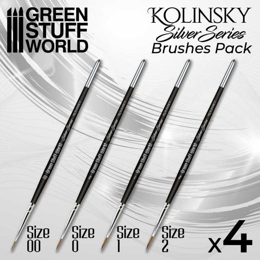 Green Stuff World SILVER SERIES Kolinsky Brush Set of 4 - 10193